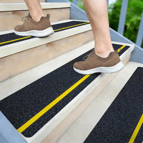 Miniatura 11 de LifeGrip - Peldaños de tracción antideslizantes (paquete de 10), 4 x 28 pulgadas, amarillo y negro, cinta de mejor agarre con textura