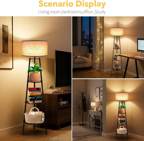 Miniatura 4 de ZQQLITE 2 lámparas de pie negras con estantes para sala de estar, lámpara de pie, lámpara alta, Amparas elegantes para sala con pantalla de lino