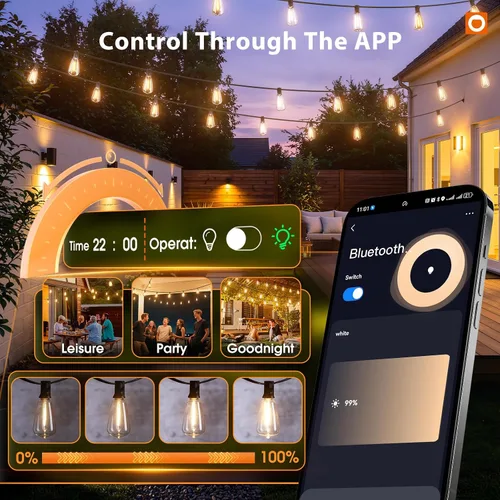 Miniatura 3 de addlon Tira de luces para exteriores de 196 pies para exteriores con control de aplicación, luces impermeables para patio con bombillas LED Edison