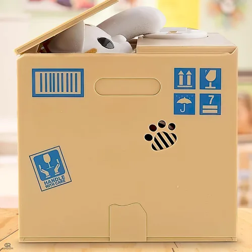 Miniatura 5 de Novedoso banco de monedas para adultos, caja de ahorro de dinero para gatos blancos, decoración de escritorio de oficina en casa, marrón, naranja