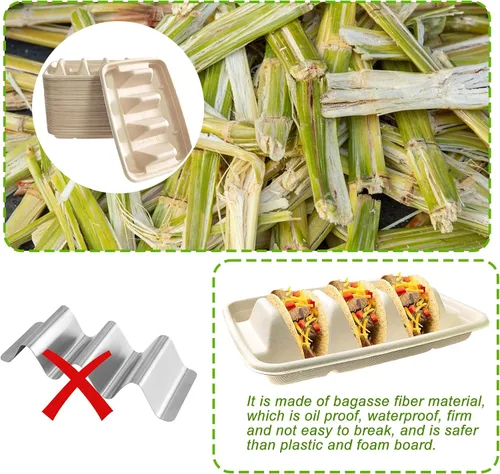 Miniatura 5 de 50 soportes desechables para tacos para fiestas, platos de tacos desechables con 3 divisores, soportes desechables para tacos para fiestas, soporte