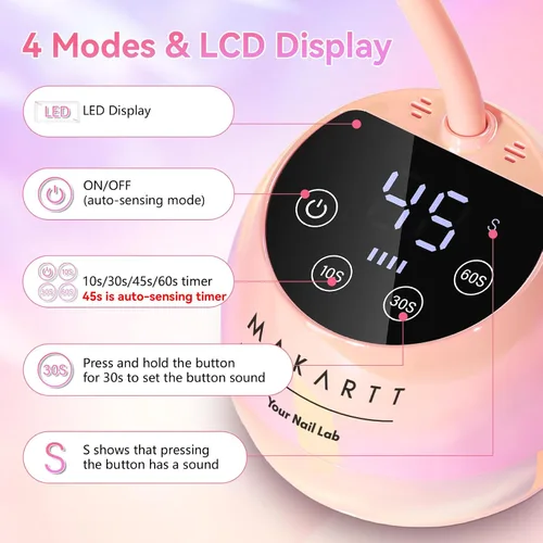 Miniatura 7 de Makartt Lámpara LED UV para Uñas - Luz UV de Cuello de Ganso para Uñas Inalámbrica Recargable USB 39W Secadora Lámpara LED con Sensor Automático 4