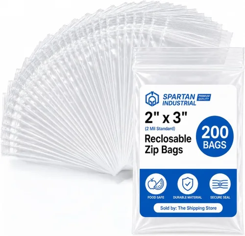 Spartan Industrial - 2” X 3” (200 unidades) 2 Mil Bolsas de plástico con cierre reutilizables transparentes con cierre de seguridad resellable