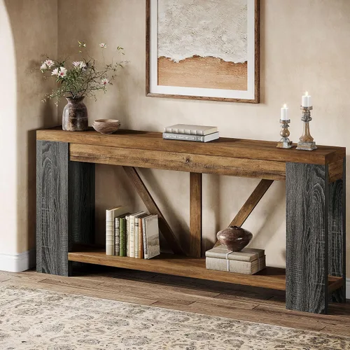 Miniatura 9 de Tribesigns Mesa de entrada extra larga de 70.9 pulgadas, mesa consola de madera de granja con almacenamiento, mesa de sofá moderna detrás del sofá