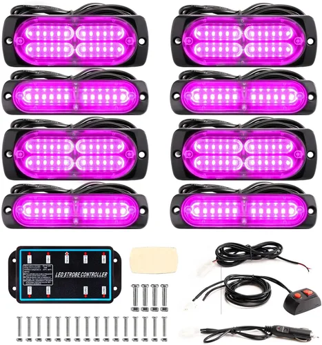 Miniatura 10 de 8 piezas Luces LED Intermitentes Estroboscópicas de Emergencia de Montaje en Superficie con Controlador para Camiones, Vehículos, Automóviles (4Y4W)