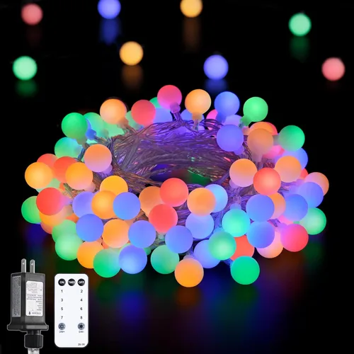 Miniatura 15 de JMEXSUSS 100 luces LED de Navidad a pilas para interiores y exteriores, impermeables, 33 pies, luces de globo en cadena con pilas con control Varios