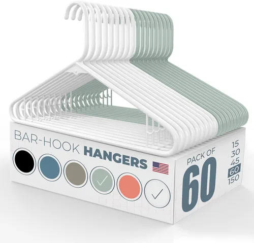 Miniatura 38 de Paquete de 100 perchas de plástico, fabricadas en los Estados Unidos, capacidad de 6 libras, perchas estándar con ganchos para correa para vestidos