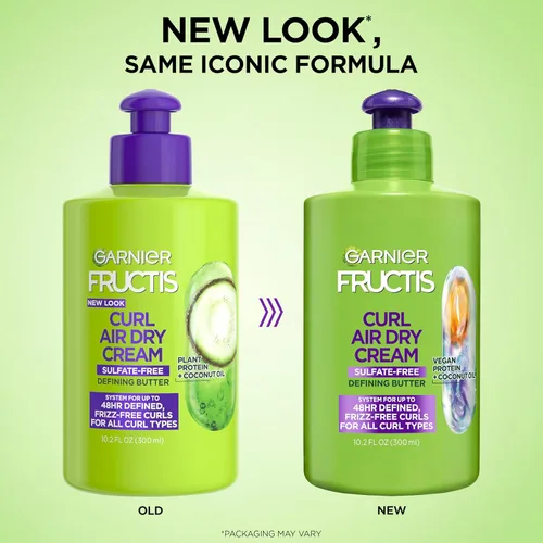 Miniatura 2 de Garnier Fructis Curl Nourish Air Dry Cream - Acondicionador sin sulfatos, crema definidora de rizos para controlar la humedad y el encrespamiento