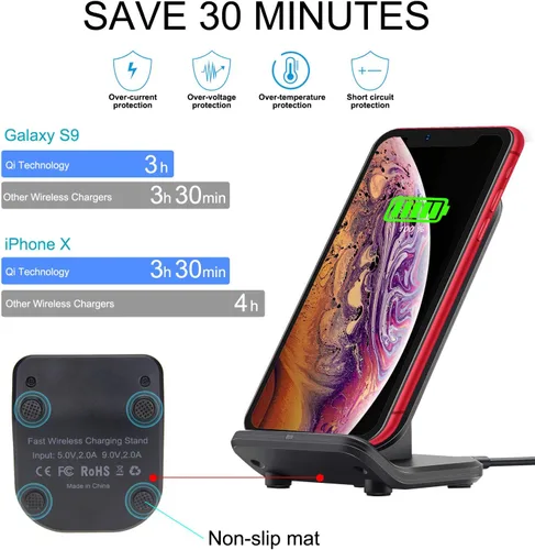 Miniatura 5 de LUXSWAY Estación de carga inalámbrica, cargador de teléfono inductivo de 15 W, soporte de carga inalámbrico rápido con certificación Qi compatible