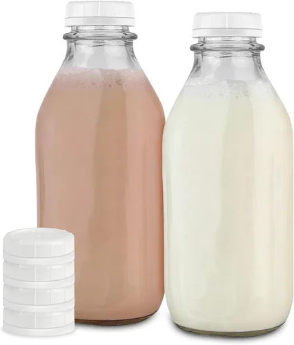 Miniatura 10 de Stock Your Home Botella de vidrio de medio galón con tapa (paquete de 1) jarras de 64 onzas y 3 tapas blancas, recipiente reutilizable de grado
