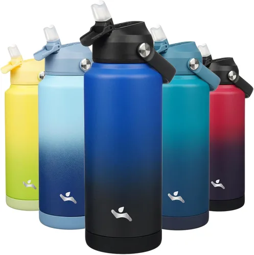 Miniatura 33 de Konokyo Botella de agua aislada con tapa de pajilla, botella de metal al vacío de acero inoxidable de 18 onzas con mango de silicona, color negro