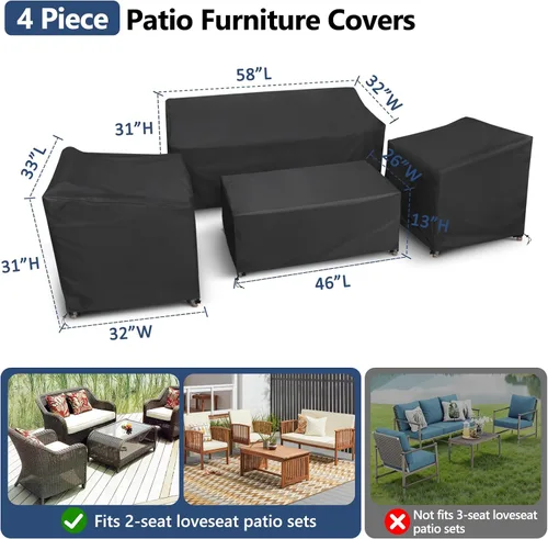 Miniatura 2 de STARTWO Fundas para Muebles de Patio, Juego de 4 Piezas de Fundas para Muebles de Exterior Resistentes e Impermeables para Sofá y Sillas de Mimbre