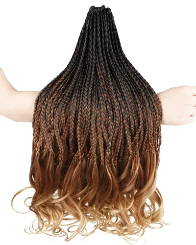 Miniatura 8 de Rizos franceses de cabello de ganchillo para mujeres negras, 14 pulgadas, paquete de 8 unidades, de color marrón degradado a rubio, suave