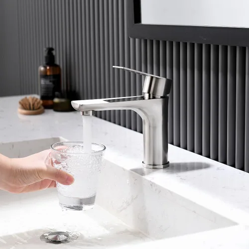 Miniatura 3 de BF019L - Grifo de baño de un solo agujero, grifos de baño de acero inoxidable, grifo de lavabo de baño comercial de níquel cepillado, grifo