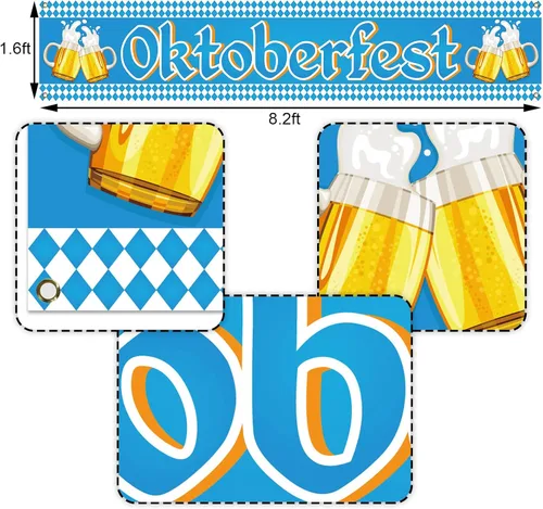 Miniatura 5 de Nepnuser Cartel de valla de Oktoberfest para decoración de fiesta temática de octubre alemán, bandera bávara azul, pancartas colgantes