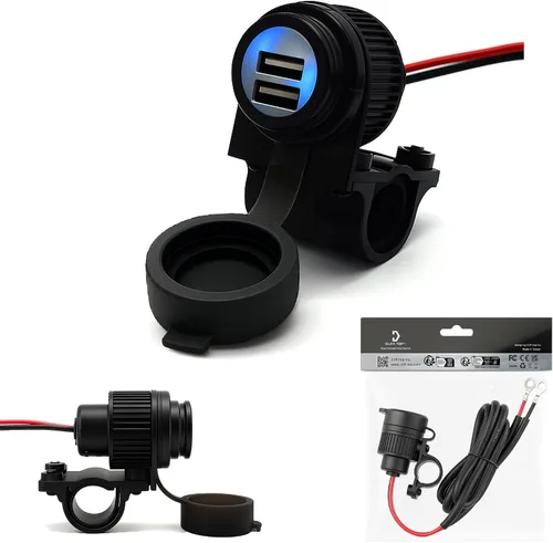 Cliff Top Cargador USB para motocicleta, impermeable, doble puerto, 3.3A, 16.5W, adaptador USB para bicicleta, resistente para manillares de 7/8