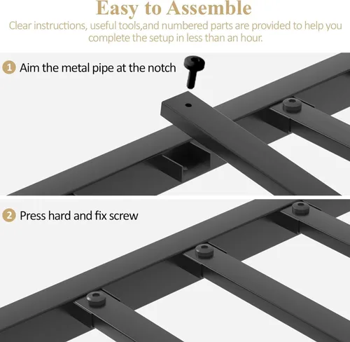 Miniatura 7 de LOEWAY Base de cama de metal tamaño individual con cabecero y estribo clásicos, marco de cama de plataforma para niños, soporte de listones de metal
