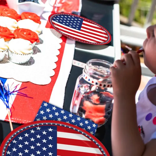 Miniatura 7 de 96 piezas de platos y servilletas de papel con bandera americana para fiesta patriótica y tenedores, suministros desechables para mesa, juego
