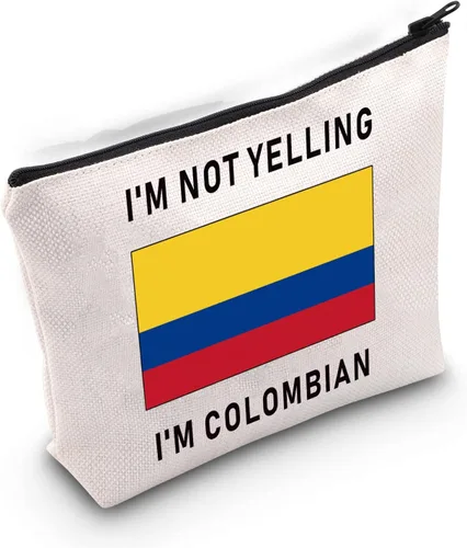 LEVLO Divertidas bolsas de cosméticos con la bandera de Colombia, recuerdos, no estoy gritando, soy colombiano, bolsas de maquillaje con la bandera
