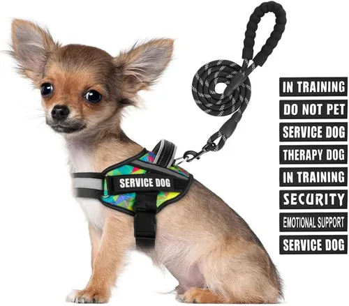 Miniatura 14 de Juego de arnés y correa para perro de servicio, arnés de entrenamiento para perro Animire con 10 parches para perros, correa reflectante para perro