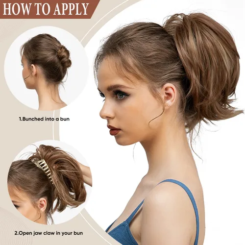Miniatura 5 de CJL HAIR - Extensiones de cabello con pinza de garra para cola de caballo corta, trenza desordenada, sintéticas, maleables, para mujeres, cabello