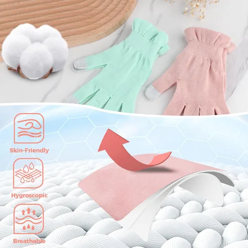 Miniatura 8 de Donfri 2 pares de guantes hidratantes de algodón para pantalla táctil durante la noche para SPA manos secas, cuidado de manos hidratantes día