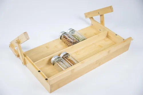 Miniatura 8 de Estante de almacenamiento de especias de bambú de alta calidad, fácil de instalar, diseñado con cierre magnético y mecanismo de bloqueo