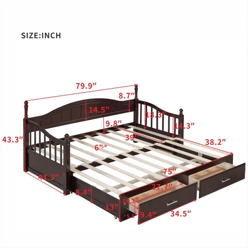 Miniatura 2 de Harper & Bright Designs Sofá cama individual de los años 80 y 90 con nido, base de cama extensible con 2 cajones de almacenamiento, cabecera Blanco