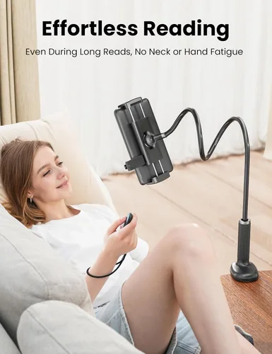 Miniatura 4 de VOLTIFYMAX Soporte de cuello de cisne para Kindle con volteador de páginas remoto para leer en la cama, soporte para tablet para escritorio, brazo