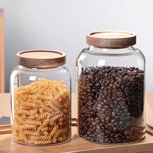 Miniatura 6 de MOLFUJ Contenedor de almacenamiento de vidrio de 40.6 fl oz de 40 onzas fluidas con tapa de madera, organizador decorativo grande, frasco