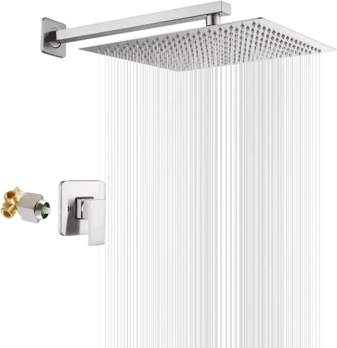 Miniatura 10 de Grifo de ducha negro mate de una sola función con válvula áspera, sistema de grifo de ducha de lluvia de baño, cabezal de ducha cuadrado de acero