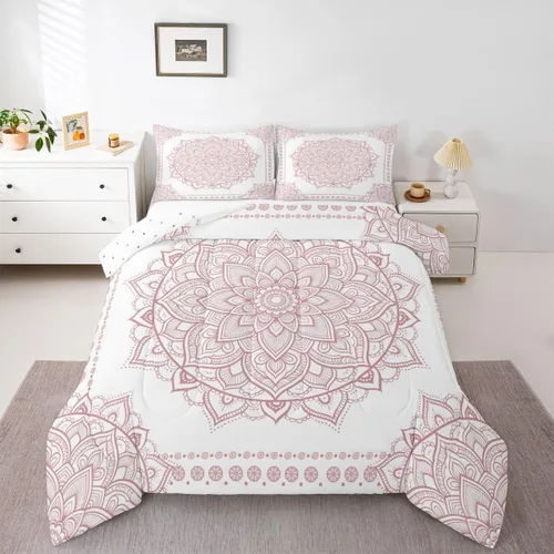 Miniatura 21 de Erosebridal Chic - Juego de edredón de flores tamaño Queen, juego de ropa de cama estética con mandala, juego de edredón gris turquesa, juego