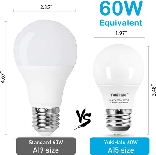 Miniatura 4 de YukiHalu, Bombilla A15 para electrodomésticos, equivalente a 60 W para campana extractora/bombilla de refrigerador/luz de ventilador de techo, 600