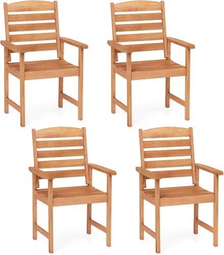 Miniatura 10 de Tangkula Juego de 2 sillas de comedor de madera para patio, sillas de comedor de madera para exteriores con respaldo alto y asiento de listones