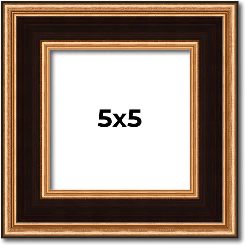 Marco de 5 x 5 pulgadas, color marrón dorado Plein Air, marco de madera maciza vintage, ancho de moldeo de 1.75 pulgadas, profundidad interior de