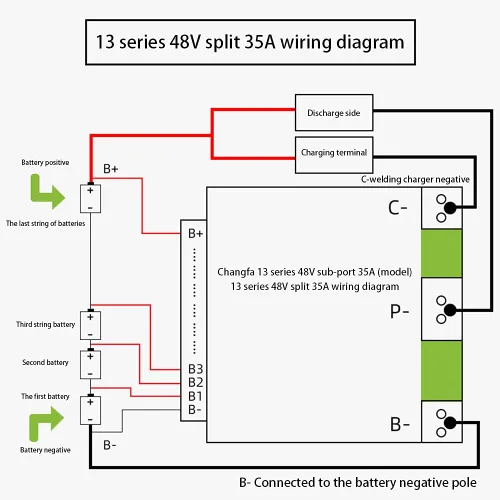 Miniatura 5 de 13S 48V 35A PCB BMS Placa de Protección de Cargador de Batería de Litio Li-ion Lipo Módulo de Celda con Balance para Paquete de Celdas de Batería