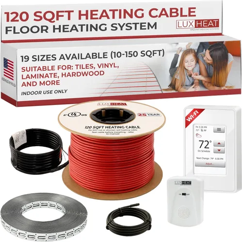 Miniatura 10 de LuxHeat Kit de cable de calefacción de suelo de 10 pies cuadrados - Sistema de calefacción por suelo radiante de 120 V - Sistema de suelo