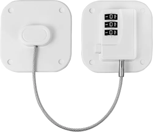Miniatura 14 de Cerradura de refrigerador, cerradura de combinación resistente para congelador y armarios, fácil de instalar, no necesita llaves, pestillo de Negro