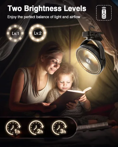 Miniatura 6 de FRIZCOL Ventilador portátil de 12000 mAh con clip de 8 pulgadas, recargable, funciona con pilas, ventiladores de campamento con luces y control