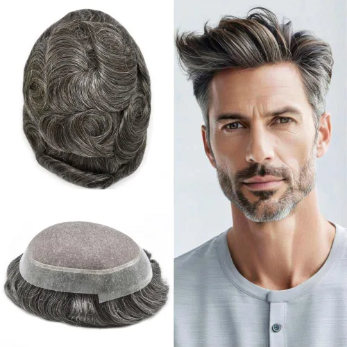 Miniatura 69 de Tupé para hombres, piezas de cabello humano real, sistema de unidades de cabello natural, línea capilar natural, pieza de repuesto para hombres