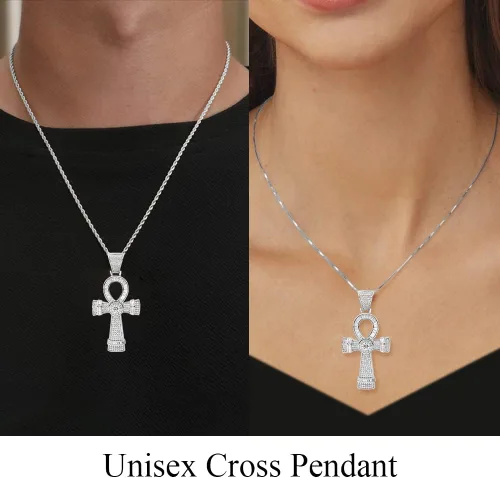 Miniatura 6 de Auriga Fine Jewelry Colgante de cruz Ankh de plata esterlina 925 con circonita cúbica rodiada para mujer (L-2.131 in, W-1.039 in), Metal, Circonita