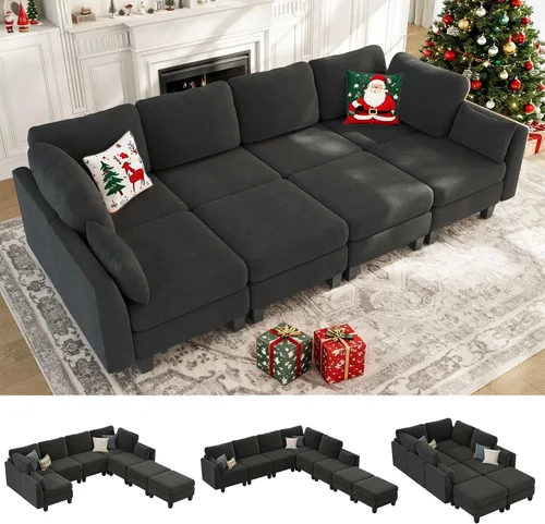 Miniatura 16 de Sofá seccional con sofá cama, sofá modular de 6 plazas, cómodos sofás seccionales convertibles, sofás convertibles con otomanos, sofás seccionales
