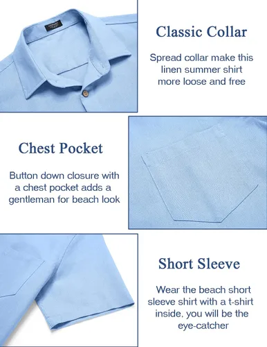 Miniatura 5 de COOFANDY Conjunto de 2 piezas de lino para hombre, conjunto de camisa y pantalón con botones para la playa