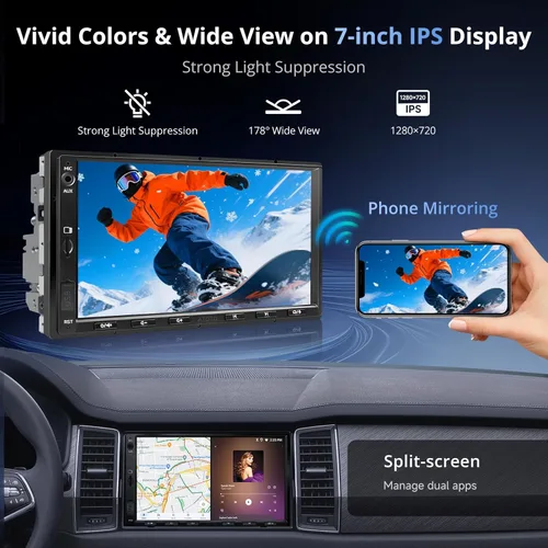 Miniatura 6 de ATOTOZONE A5L 7" 2+32GB Android Auto Estéreo de Coche Doble DIN, Cámara de Respaldo LRV y Cámara Dash 1080P DVR, CarPlay/Android Auto Inalámbrico