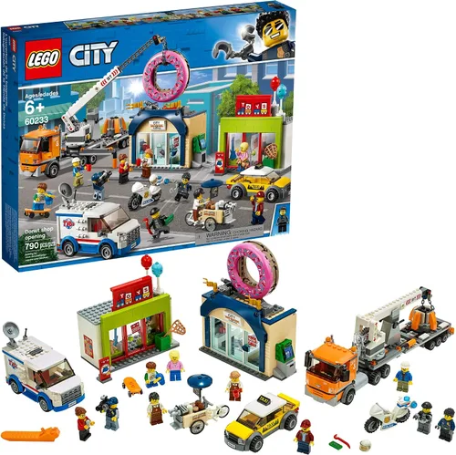 LEGO City Donut Shop Opening 60233 - Apertura de tienda para construir y jugar con taxi de juguete, camioneta y camión con grúa, fácil construcción