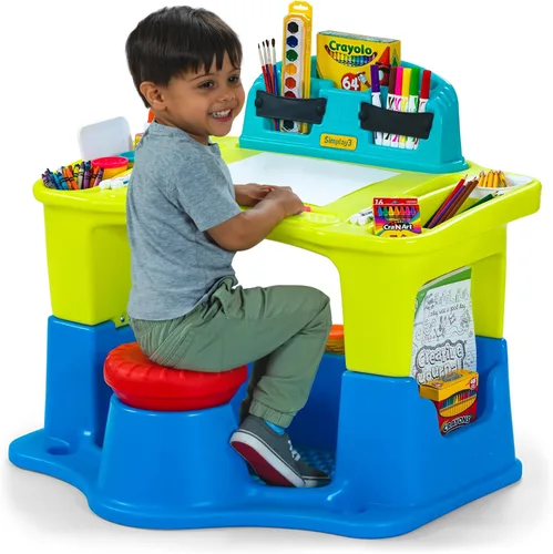 Miniatura 7 de Simplay3 Creative Kids Art - Juego de mesa y silla de escritorio con silla de escritorio adjunta, piso completo y almacenamiento de arte Gris