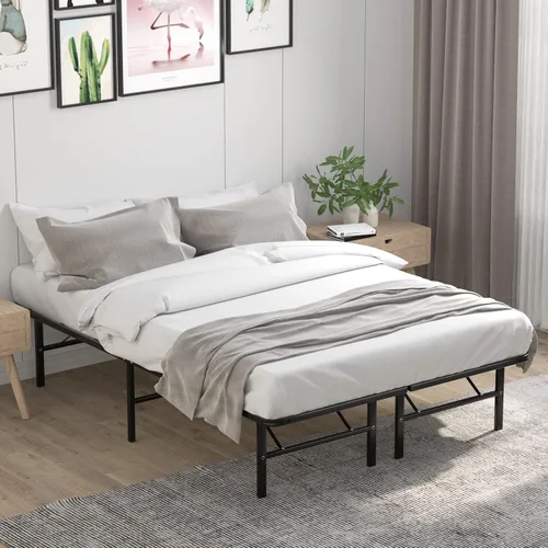 Miniatura 3 de Giantex Marco de cama plegable de metal de 14 pulgadas, montaje sin herramientas, marco de cama plegable resistente con listones de acero