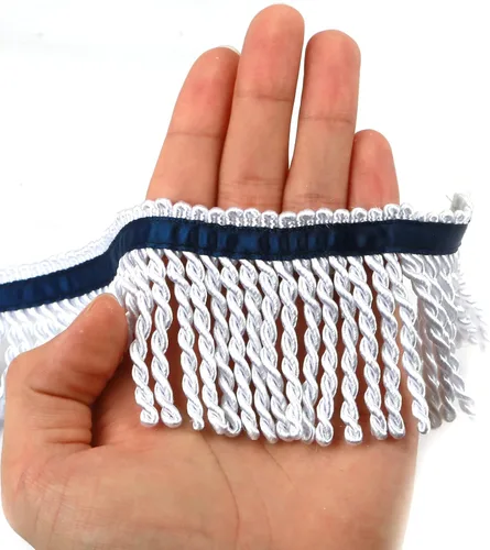 Miniatura 11 de Ribete de Flecos de Lingotes y Adornos 5/10 Yardas X 2.5 Pulgadas de Tela para Costura DIY Decoración para Ropa Flecos Hebreos Dorados con Cinta Azul
