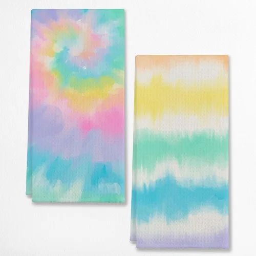 EIONEY Toallas de cocina y paños de cocina de algodón con diseño de remolinos en espiral de teñido anudado pastel retro hippie pastel, toalla de