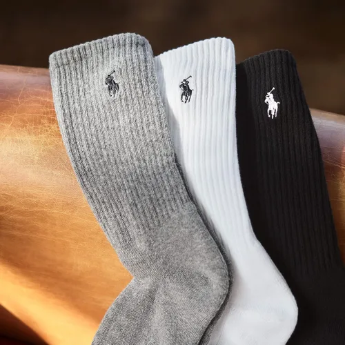 Miniatura 3 de POLO RALPH LAUREN Calcetines tobilleros clásicos deportivos para hombre, paquete de 6 pares, algodón acolchado atlético, Gris jaspeado surtido